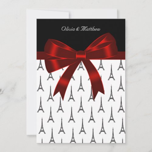 Eiffel Tower Red Bow 5x7 Wedding Invitations