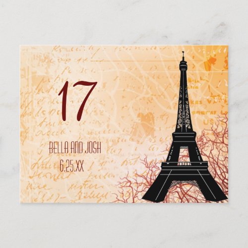 Eiffel Tower Wedding Table Card Postcard
