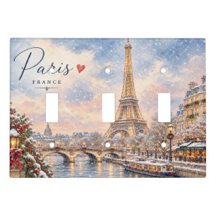 Eiffel Tower Winter Christmas River seine in snow Light Switch Cover