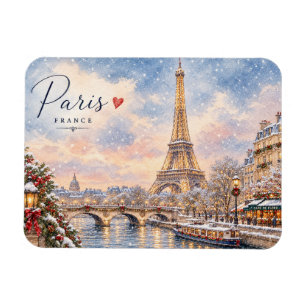 Eiffel Tower Winter Christmas River seine in snow Magnet