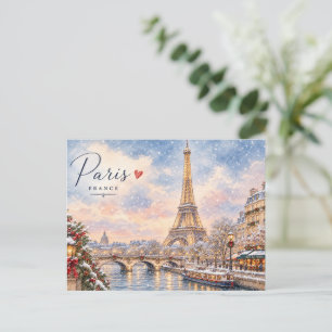 Eiffel Tower Winter Christmas River seine in snow Postcard