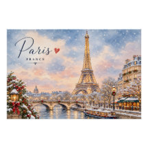 Eiffel Tower Winter Christmas River seine in snow