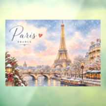 Eiffel Tower Winter Christmas River seine in snow
