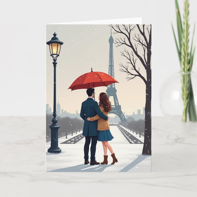 Eiffel Tower Winter Romance Card (Front)