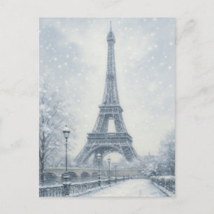 Eiffel Tower Winter Scene Paris Holiday Postcard