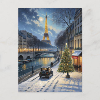 Eiffel Tower Winter Scene Vintage Style Postcard