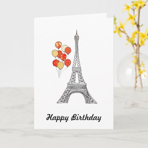 Eiffel Tower with bunch of balloons Birthday Card | Zazzle