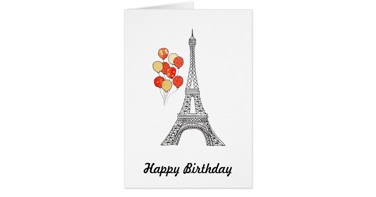 Eiffel Tower with bunch of balloons Birthday Card | Zazzle