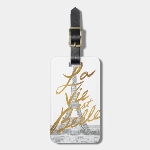 Eiffel Tower with Gold writing Luggage Tag