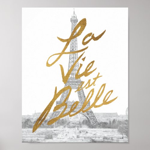 Eiffel Tower with Gold writing Poster