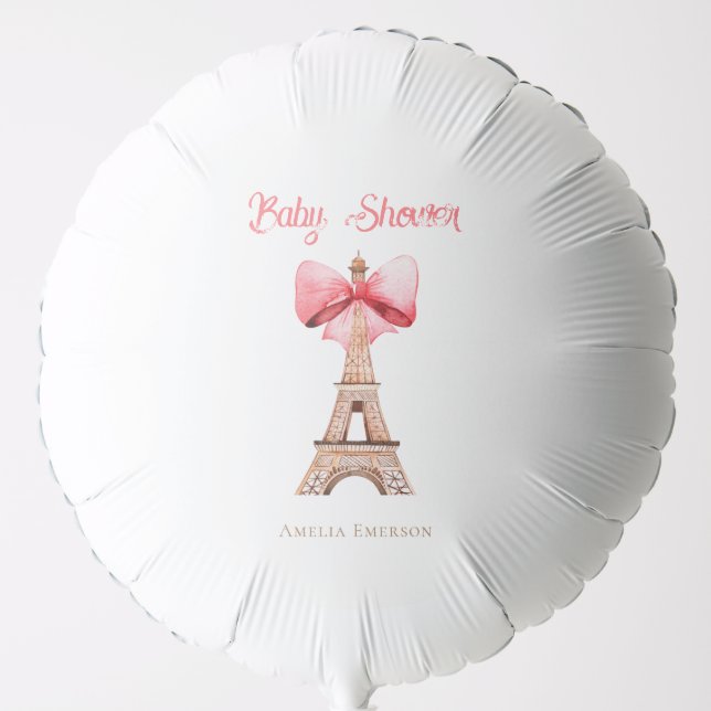 Eiffel Tower With Pink Bow Paris Baby Shower Balloon (Front)
