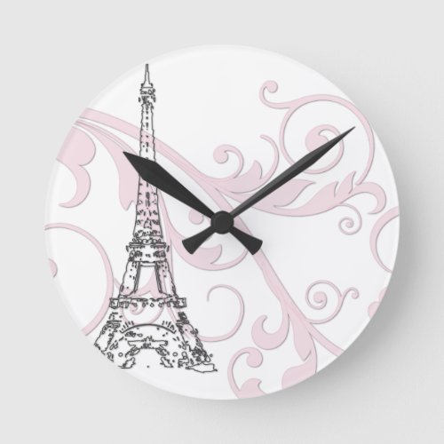 Eiffel Tower with Scrolls Round Clock