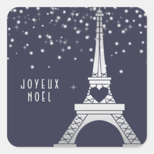 Eiffel Tower with Snow Merry Christmas in Paris Square Sticker