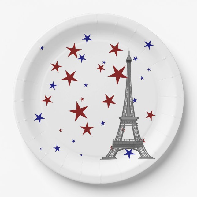 Eiffel Tower with Stars Paper Plates (Front)