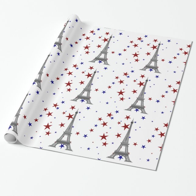 Eiffel Tower with Stars Wrapping Paper (Unrolled)