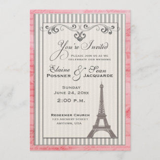 Eiffel tower with swirls and stripes invitation