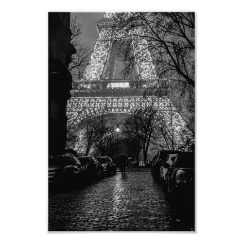Eiffel Tower _ Woman in the Rain _ Black and White Photo Print