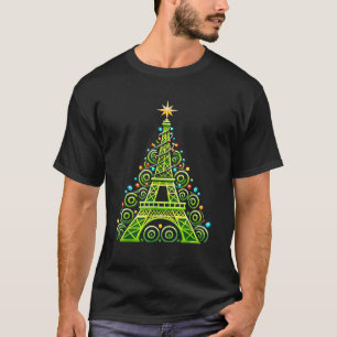 Eiffel Tower Wrapped In Christmas Tree Lights Fren T-Shirt