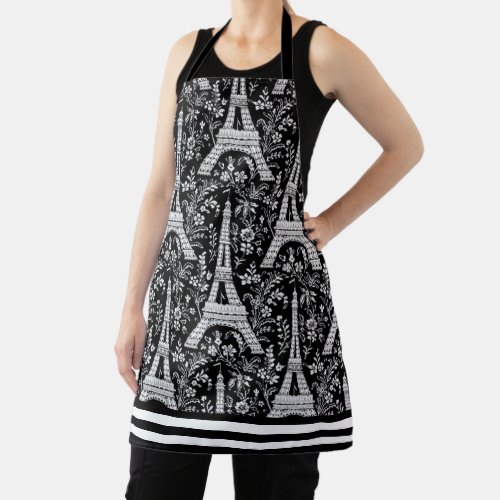 Eiffel Towers and Flowers Black Apron