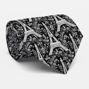Eiffel Towers and Flowers Black Neck Tie