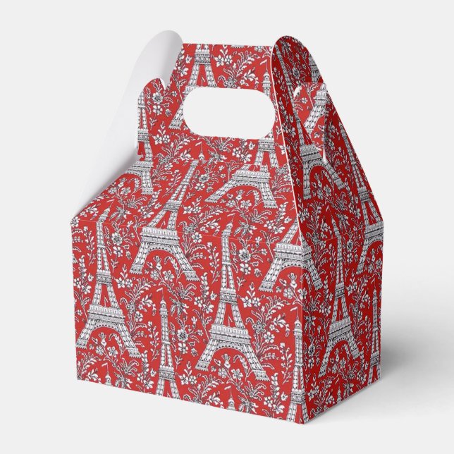 Eiffel Towers and Flowers Red Favor Boxes (Front Side)