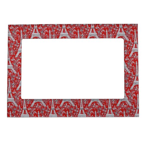 Eiffel Towers and Flowers Red Magnetic Frame