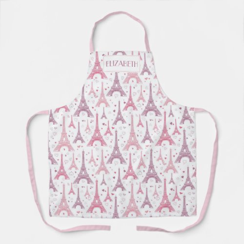 Eiffel Towers and hearts personalized Apron