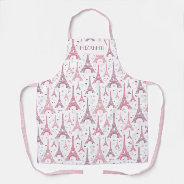 Eiffel Towers and hearts personalized Apron (Front)