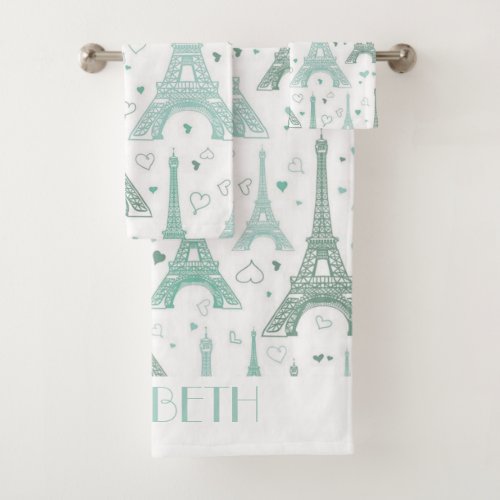 Eiffel Towers and hearts personalized Bath Towel Set