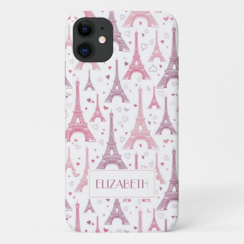 Eiffel Towers and hearts personalized iPhone 11 Case