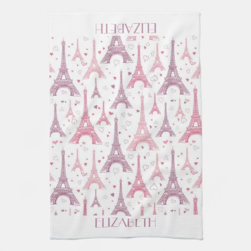 Eiffel Towers and hearts personalized Kitchen Towel