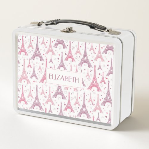 Eiffel Towers and hearts personalized Metal Lunch Box