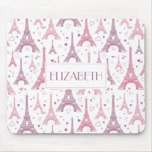 Eiffel Towers and hearts personalized Mouse Pad