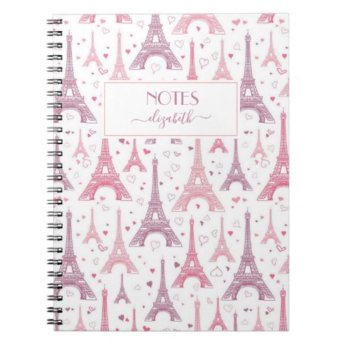 Eiffel Towers and hearts personalized Notebook