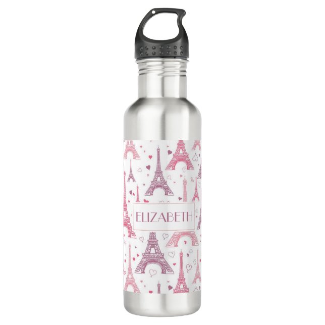 Eiffel Towers and hearts personalized Stainless Steel Water Bottle (Front)