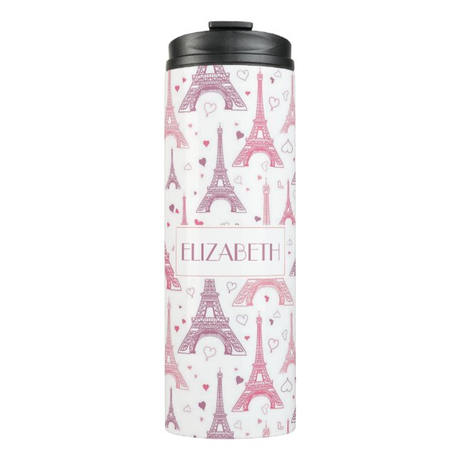 Eiffel Towers and hearts personalized Thermal Tumbler (Front)
