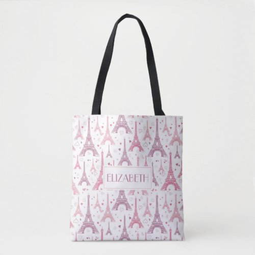 Eiffel Towers and hearts personalized Tote Bag