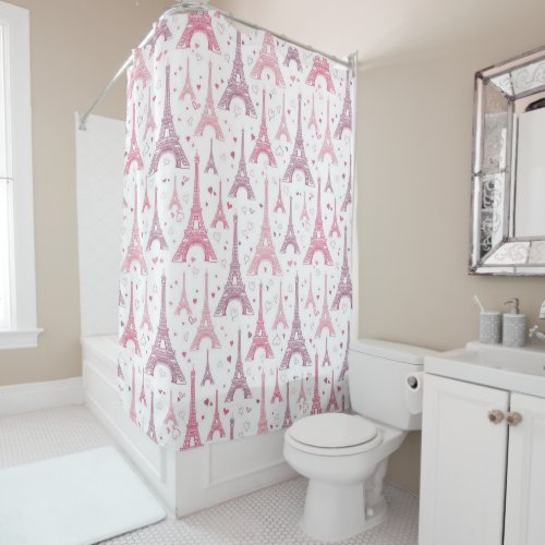 Eiffel Towers and hearts Shower Curtain