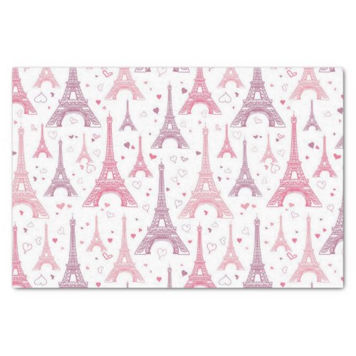 Eiffel Towers and hearts Tissue Paper