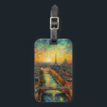 Eiffel Twilight | Van Gogh Inspired Sky Luggage Tag<br><div class="desc">Spot your bags instantly with this high-contrast luggage tag featuring a vibrant view of the Paris skyline. The artwork uses thick, swirling brushstrokes to create a high-energy sky behind the Eiffel Tower silhouette, transitioning from bright yellow into deep emerald and teal. The design captures the River Seine reflecting the warm...</div>