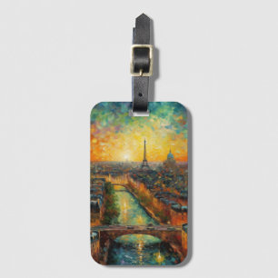 Eiffel Twilight   Van Gogh Inspired Sky Luggage Tag