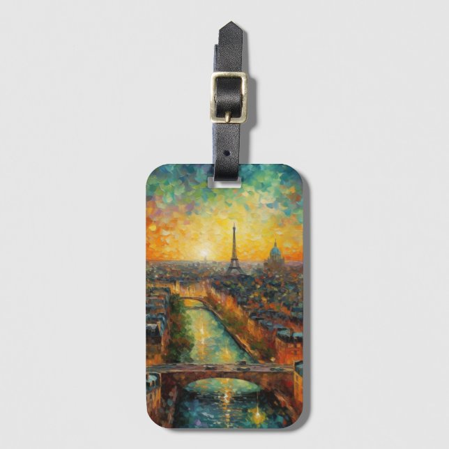 Eiffel Twilight | Van Gogh Inspired Sky Luggage Tag (Front Vertical)