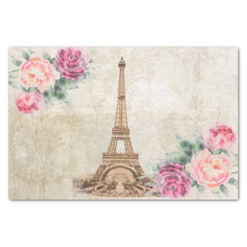 Eiffel Vintage Pink Watercolor Roses Tissue Paper