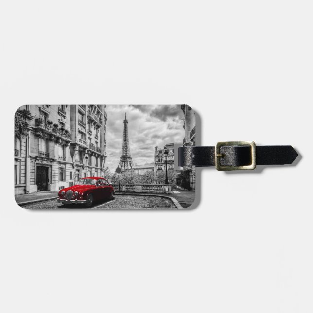 Eiffle Tower Black, White and Red. Luggage Tag (Front Horizontal)