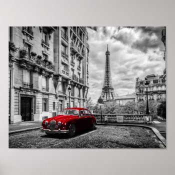 Eiffle Tower Black  White And Red. Poster by mitmoo3 at Zazzle
