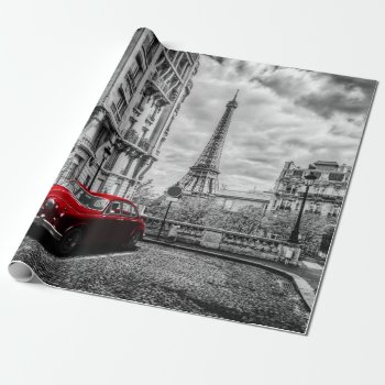 Eiffle Tower Black  White And Red. Wrapping Paper by mitmoo3 at Zazzle