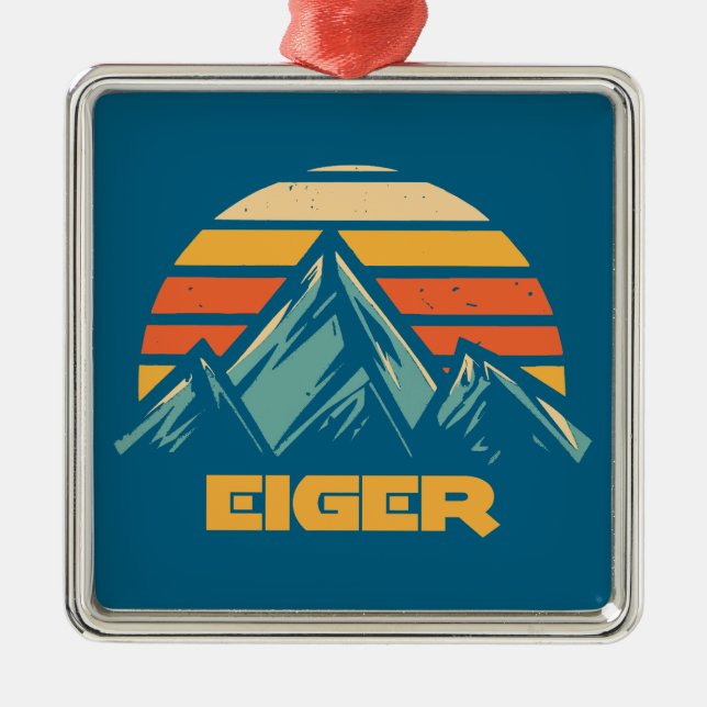 Eiger Switzerland Retro Turquoise Metal Ornament (Front)