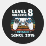 Eight 8yr Bday Son Boy Funny Gamer 8th 8 Year Old  Classic Round Sticker