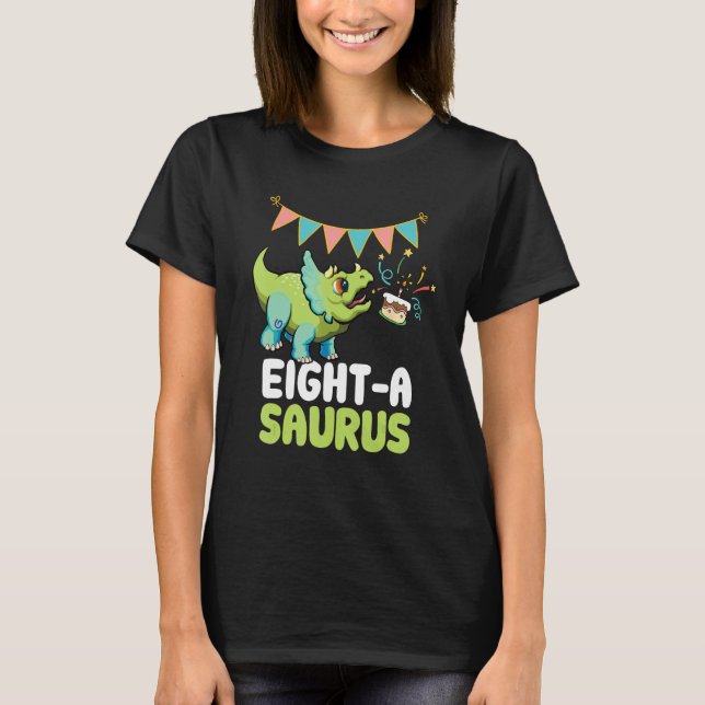 Eight a saurus Dinosaur  Cute Kiddo Triceratops T-Shirt (Front)