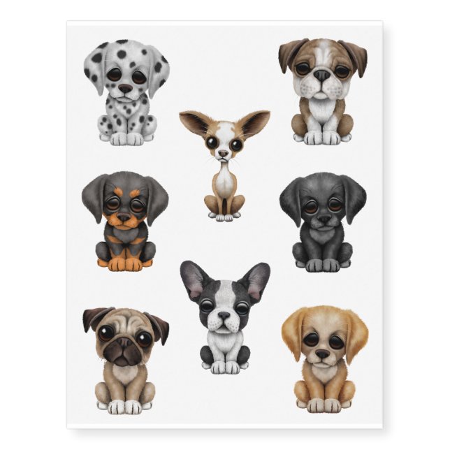 Eight Adorable Puppy Dogs Tattoo Collection (Front)